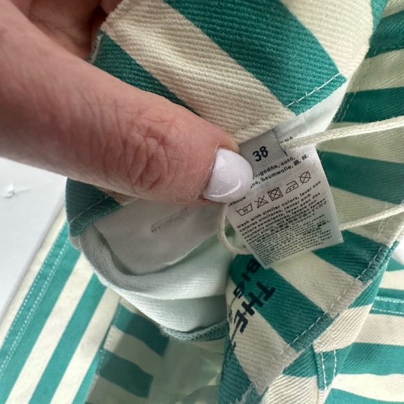 NWOT FP x The Tiny Big Sister Berta Green/White Stripe Long Jeans - Picture 13 of 13